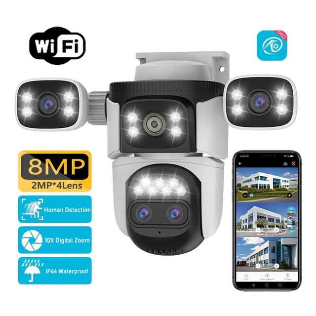 O-Kam Pro 8MP Full Color Outdoor PTZ Camera Smart 10X Digital Zoom Multi Lens Wireless WiFi Network Camera IP CCTV WiFi Camera