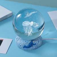 Honneur de cristal méduse dauphin étoile poisson Laser sculpté lampe de Table créative 3d boule de cristal veilleuse pour la décoration