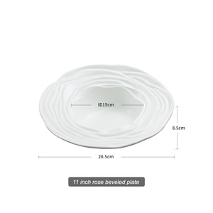 Plato de comida occidental Plato de pasta Platos irregulares Plato de cena de porcelana de hueso blanco Forma de Rosa orgánica irregular - Product Image 6