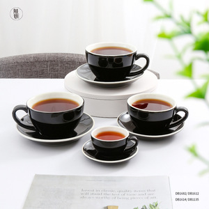 Juego de taza y platillo de cerámica Tongyang, color negro sólido, resistente al calor, para usar con espresso y capuchino. - Product Image 1