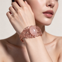 Bracelet manchette ovale en cristal naturel, style vintage filigrané, ajustable, multi-plaqué, bijoux bohèmes pour femme, vente en gros