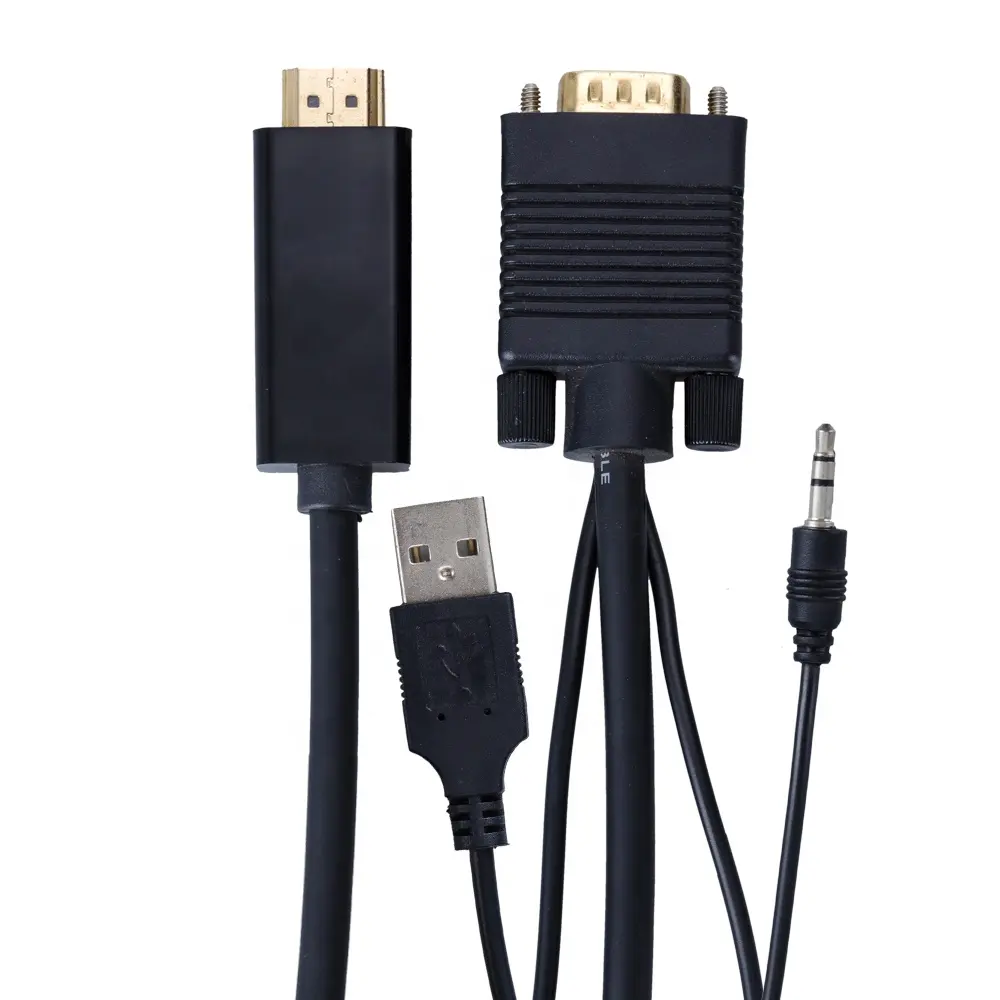 KSIN High Speed HDMI TO VGA Adapter Cable with 3.5mm AV USB Cable Male to Male HDMI TO VGA Converter