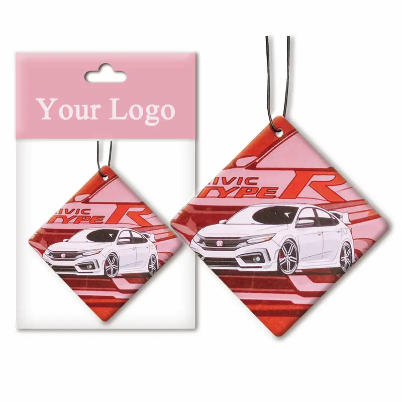 Promotional double side print hanging air freshener custom smell/scentless car air freshener paper