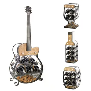 Guitar shape Wine Rack Freestanding holding 5 bottles Metal Wine bottle Holder with Cork Container