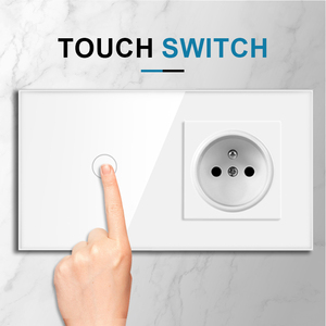 Panel de cristal estándar FR, enchufes e interruptores de luz táctiles de pared, Interruptor táctil eléctrico montado al ras con marco de vidrio - Product Image 3