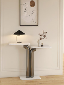 Console d'entrée de luxe légère, ultra-étroite, créative, de style japonais moderne, haut de gamme, en acier inoxydable, avec plateau en marbre blanc - Product Image 4
