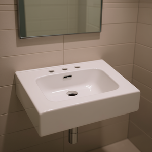 Lavabo de Cerámica Blanco Rectangular con Tres Orificios para Grifo, Instalación Integrada en el Baño - Product Image 2