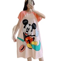 Robe d'été ample grande taille de qualité supérieure, motif dessin animé mignon, respirante, col rond, taille élastique, manches courtes, en soie de lait