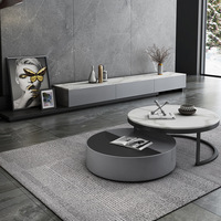 Table basse et meuble TV combinés en panneaux de roche de luxe léger pour salon européen, table basse ronde