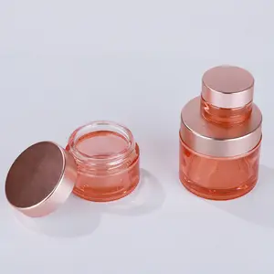 China Leverancier Helder Roze Glazen Oogcrème Pot Cosmetische Verpakking Kleine Ronde Glazen Potten