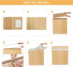 150L Foldable Bamboo <strong>Laundry</strong> Hamper with <strong>3</strong> <strong>Sections</strong> Removable Washable Lining Storage Bin <strong>Laundry</strong> <strong>Basket</strong> - Product Image 3