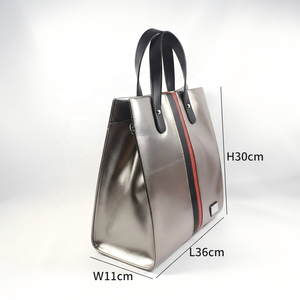 Bolsa de Mano de Lona Laminada Metálica Plateada, Bolso de Hombro de Lujo con Rayas Rojas y Negras, Bolsa de Compras de Gran Capacidad, Origen <span class=keywords><strong>Vietnam</strong></span> - Product Image 4