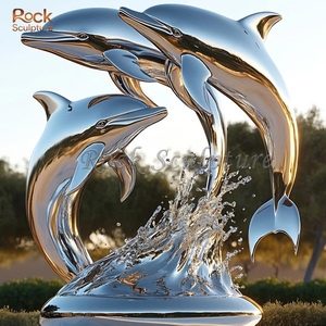 งานตกแต่งสวนกลางแจ้งแบบกำหนดเอง งานฝีมือโลหะ โลมาสแตนเลส - Product Image 1