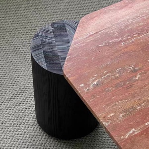Bắc Âu trung tâm bảng đồ nội thất nhà màu đỏ travertine đá hàng đầu với cơ sở bằng gỗ vuông đá cẩm thạch Bàn cà phê cho biệt thự & sảnh khách sạn - Product Image 4