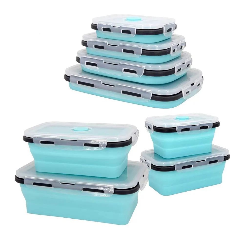 Lot de 4 boîtes à lunch pliables en silicone sans BPA pour les adolescents, sans fruits frais, allant au congélateur et au micro-ondes