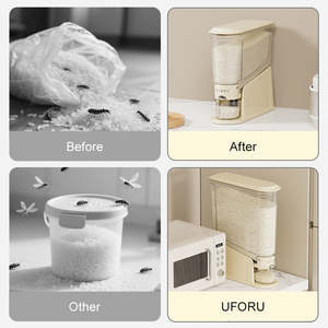 กล่องเก็บข้าวอูโฟรู ขนาดใหญ่ เล็ก สีเบจ สีขาว สีเขียว ผลิตจากพลาสติกเกรดสำหรับอาหาร ใช้สำหรับใส่ธัญพืชและถั่ว - Product Image 4