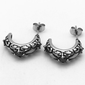 Pendientes yunnique con forma de media luna, acero de titanio, huecos, con incrustaciones de circonita, diseño geométrico blanco y negro - Product Image 1
