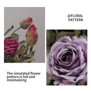 Fleurs artificielles Sujing, bouquet de roses en soie à 3 têtes avec bords brûlés, décoration réaliste pour la maison, ornement pour la Saint-Valentin - Product Image 5