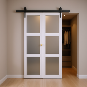 Puerta Corredera Plegable de 3 Paneles de Vidrio Templado Esmerilado de 3.3 Pies, Kit de Herrajes para Puerta de Armario, Preperforada, Fácil de Instalar - Product Image 2