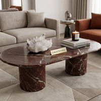 Table basse ovale en pierre naturelle massif, style mid-century moderne, en travertin