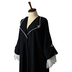 <b>Black</b> <b>Long</b> <b>Sleeve</b> Floor Length Abaya Women's Modest Cotton <b>Dress</b> High Neck Solid Color Loose Fit Daily Wear Middle East Style - Product Image 1