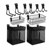 Lot de 10 organiseurs de rangement muraux pour garage, crochets robustes, paniers en fil de fer, sacs en maille, vis de fixation écologiques, noir