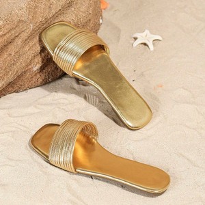 Sandalias planas de estilo hada con punta cuadrada y dorada, sin talón, para mujer, novedad de verano 2026 - Product Image 4