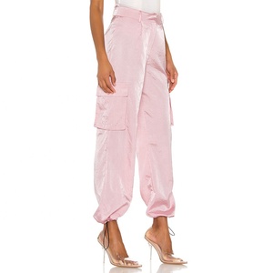 <span class=keywords><strong>Pantaloni</strong></span> Cargo da Donna in Raso <span class=keywords><strong>Rosa</strong></span>, Casual con Tasche, Vita Alta, Taglie Forti, con Cintura - Product Image 3