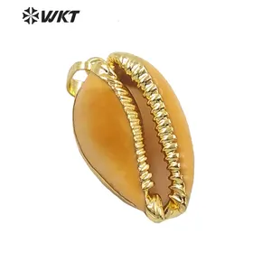 WT-JP020 Fashion Natural Cowrie Pendant with 18k gold plated in high quality New Brown Cowrie Pendant for Necklace Making