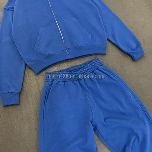Ensemble de survêtement gris deux pièces pour homme en molleton bouclette, comprenant un sweat à capuche zippé personnalisé et un pantalon de jogging ample – Fabricant - Product Image 4