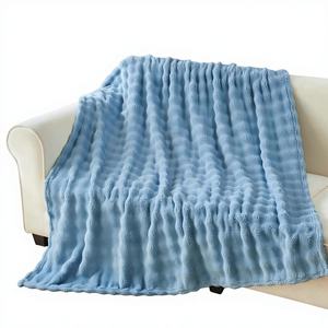 Plaid chauffant en tricot imprimé 100% acrylique, écologique, uni, avec fonction anti-acariens, 440 g/m², literie toutes saisons - Product Image 1