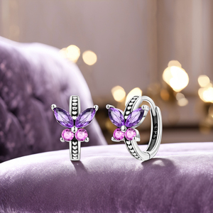 Pendientes de Aro de <span class=keywords><strong>Plata</strong></span> de Ley <span class=keywords><strong>925</strong></span> con Mariposas Rosas y Moradas con Circonita Colgante Estilo Clásico para Fiesta o Regalo para Mujer - Product Image 4