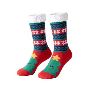 Chaussettes d'intérieur en jacquard de Noël, en polaire d'agneau épaisse, antidérapantes, motif Père Noël, renne, bonhomme de neige, pour l'hiver - Product Image 5