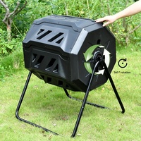 Bac à compost de jardin extérieur, outil de jardinage pour feuilles, boîte de rangement à roulettes en plastique, retourneur d'engrais organique, boîte de fermentation, modèle noir