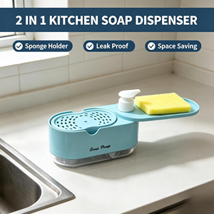 Distributeur de <span class=keywords><strong>savon</strong></span> à <span class=keywords><strong>vaisselle</strong></span> 2 en 1 pour cuisine, pompe à <span class=keywords><strong>savon</strong></span> manuelle avec support pour éponge, distributeur de <span class=keywords><strong>liquide</strong></span> <span class=keywords><strong>vaisselle</strong></span> pour évier de comptoir - Product Image 2