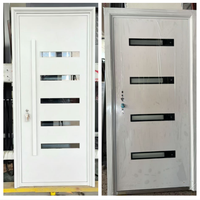 Porte d'entrée extérieure en fibre de verre 36x80 pouces, battante à droite, avec 4 vitres dépolies, apprêtée blanche, en kit, en acier et aluminium