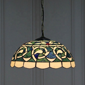 LongHuiJing Tiffany Style Hanging Ceiling Lamp Fixture Blue Stained Glass Lampshade 16Inch Wide - Product Image 5