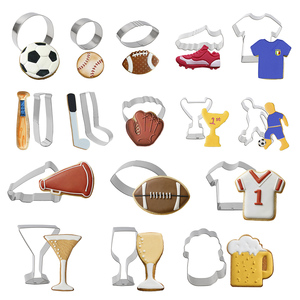 Ensemble de découpoirs à biscuits sur le thème du sport en acier inoxydable, formes de football, rugby, trophée, maillot, moule à biscuits, outil de pâtisserie pour fêtes et bars - Product Image 1