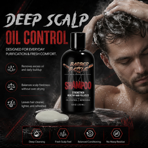 Shampooing fortifiant pour hommes BARBERBATTLE à la noix de coco, vitamine E et biotine, contrôle du sébum et volume, pour cuir chevelu sensible, 20+ ans - Product Image 1