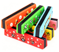 Wholesale Wooden 16 Hole Harmonica Wind Instrument Musical Instrument Mini Early Educational Music Toy