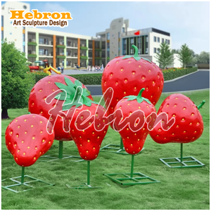 Ornement de jardin <span class=keywords><strong>en</strong></span> fibre de verre réaliste <span class=keywords><strong>en</strong></span> forme de fraise, sculpture de fruits et légumes pour la ferme et la cueillette, décoration de jardin - Product Image 5