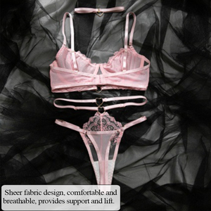 Vente <span class=keywords><strong>en</strong></span> gros de lingerie sexy de haute qualité, ensemble de lingerie <span class=keywords><strong>en</strong></span> dentelle rose brodée, sous-vêtements transparents <span class=keywords><strong>en</strong></span> maille pour femmes - Product Image 5