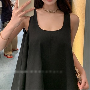 Abito smanicato da donna stile coreano, estivo, giovanile, minimalista, con orlo svasato, vestibilità ampia, modello a trapezio, stile bambola - Product Image 4