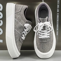 Chaussures décontractées pour hommes en toile noire à plateforme, antidérapantes, à semelle épaisse, à lacets, confortables pour un usage quotidien