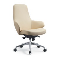 Fauteuil de Direction en Cuir à Dossier Moyen, Pivotant, pour PDG et Dirigeants, avec Pieds Nus en Alliage d'Aluminium Brillant