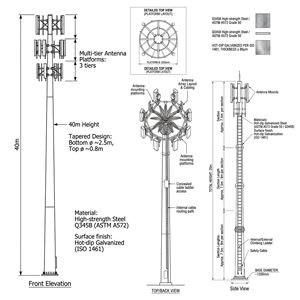 Torre <span class=keywords><strong>de</strong></span> Telecomunicaciones Monopolar <span class=keywords><strong>de</strong></span> Acero Tubular Galvanizado en Caliente <span class=keywords><strong>de</strong></span> 35 m, ANSI/TIA-222-G/H, Soportes <span class=keywords><strong>de</strong></span> Antena para Base Móvil - Product Image 3