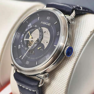 Men's Elegant Style Automatic Mechanical <b>Watch</b> Stainless Steel <b>Case</b> Blue Dial Sapphire Crystal Round - Product Image 6