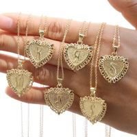 Mode Laiton Plaqué Or Coeur Charmes Lettres Pendentif Femmes Collier
