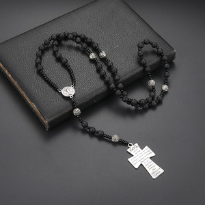 Nuovo arrivo Christian Jesus nero roccia vulcanica onice croce <span class=keywords><strong>collana</strong></span> 8mm pietra grezza croce <span class=keywords><strong>rosario</strong></span> <span class=keywords><strong>collana</strong></span> per gli uomini - Product Image 4