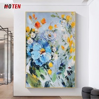 Peinture à l'huile abstraite de fleur bleue moderne simple peinture décorative sur toile peinte à la main pour restaurant ou chambre à coucher